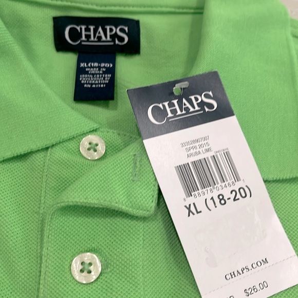 Chaps Boy’s Polo Shirt XLARGE 18-20 Green Short Sleeve 100% Cotton Aruba Lime - Picture 3 of 5